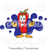 Vector Illustration of a Red Hot Chili Pepper Mascot with a Blue Paint Splatter by Mascot Junction