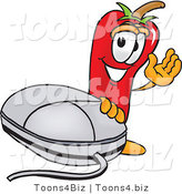 Vector Illustration of a Red Hot Chili Pepper Mascot with a Computer Mouse by Mascot Junction