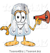 Vector Illustration of a Salt Shaker Mascot Screaming into a Megaphone by Mascot Junction