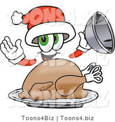 Vector Illustration of a Santa Mascot Serving a Thanksgiving Turkey on a Platter by Toons4Biz