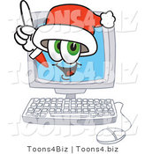 Vector Illustration of a Santa Mascot Waving from Inside a Computer Screen by Toons4Biz