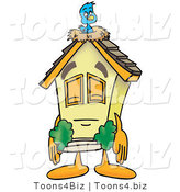 Vector Illustration of a Sleepy Cartoon Home Mascot Sleeping with a Bird on Roof by Mascot Junction