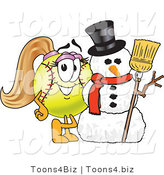 Vector Illustration of a Softball Girl Mascot by a Snowman by Mascot Junction
