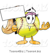 Vector Illustration of a Softball Girl Mascot Holding a Blank Sign by Mascot Junction