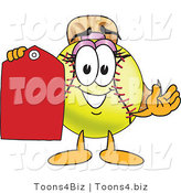 Vector Illustration of a Softball Girl Mascot Holding a Blank Tag by Toons4Biz