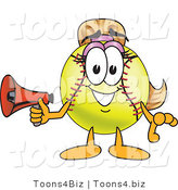 Vector Illustration of a Softball Girl Mascot Holding a Megaphone by Mascot Junction