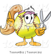 Vector Illustration of a Softball Girl Mascot Holding Scissors by Mascot Junction