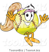 Vector Illustration of a Softball Girl Mascot Jumping by Toons4Biz