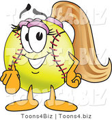 Vector Illustration of a Softball Girl Mascot Pointing Outwards by Toons4Biz