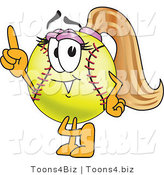 Vector Illustration of a Softball Girl Mascot Pointing Upwards by Mascot Junction