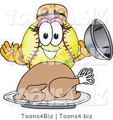 Vector Illustration of a Softball Girl Mascot Serving a Thanksgiving Turkey by Mascot Junction