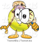 Vector Illustration of a Softball Girl Mascot Using a Magnifying Glass by Toons4Biz