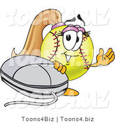Vector Illustration of a Softball Girl Mascot Waving by a Computer Mouse by Toons4Biz