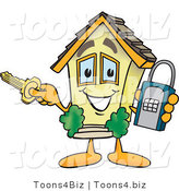 Vector Illustration of a Unlocked Cartoon Home Mascot Holding a Lock and Key by Mascot Junction