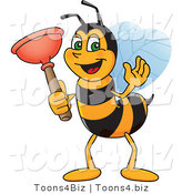 Vector Illustration of a Worker Bee Mascot Holding a Plunger by Mascot Junction