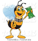 Vector Illustration of a Worker Bee Mascot Holding Cash by Mascot Junction