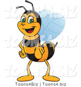 Vector Illustration of a Worker Bee Mascot Pointing Outwards by Mascot Junction