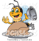 Vector Illustration of a Worker Bee Mascot Serving a Thanksgiving Turkey by Toons4Biz