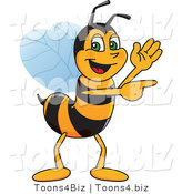 Vector Illustration of a Worker Bee Mascot Waving and Pointing by Mascot Junction