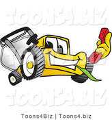 Vector Illustration of a Yellow Cartoon Lawn Mower Mascot Holding a Red Telephone by Mascot Junction