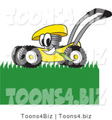 Vector Illustration of a Yellow Cartoon Lawn Mower Mascot Passing by and Mowing Grass by Mascot Junction