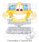 Vector Illustration of a Yellow Cartoon Star Mascot Grinning on a Computer Screen by Mascot Junction