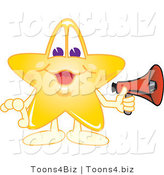 Vector Illustration of a Yellow Cartoon Star Mascot Holding a Megaphone by Mascot Junction