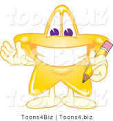 Vector Illustration of a Yellow Cartoon Star Mascot Holding a Pencil by Mascot Junction