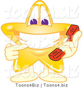 Vector Illustration of a Yellow Cartoon Star Mascot Holding a Phone by Mascot Junction