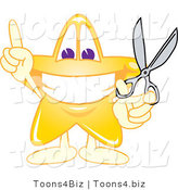 Vector Illustration of a Yellow Cartoon Star Mascot Holding Scissors by Mascot Junction