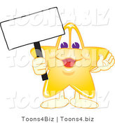 Vector Illustration of a Yellow Cartoon Star Mascot Holding up a Blank Sign by Mascot Junction