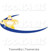 Vector Illustration of a Yellow Cartoon Star Mascot Logo over a Blue Dash by Mascot Junction