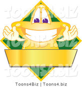 Vector Illustration of a Yellow Cartoon Star Mascot Logo over a Green Diamond and Blank Gold Banner by Mascot Junction