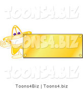 Vector Illustration of a Yellow Cartoon Star Mascot Logo over with a Blank Gold Plaque by Mascot Junction