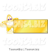 Vector Illustration of a Yellow Cartoon Star Mascot Logo over with a Blank Gold Plaque by Toons4Biz