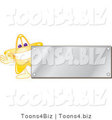 Vector Illustration of a Yellow Cartoon Star Mascot Logo over with a Blank Silver Plaque by Mascot Junction