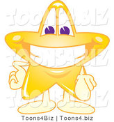 Vector Illustration of a Yellow Cartoon Star Mascot Pointing Outwards by Mascot Junction
