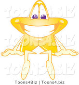 Vector Illustration of a Yellow Cartoon Star Mascot Sitting on Top of a Blank Sign by Mascot Junction