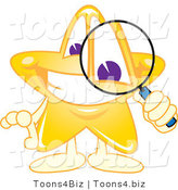 Vector Illustration of a Yellow Cartoon Star Mascot Using a Magnifying Glass by Toons4Biz