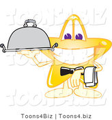 Vector Illustration of a Yellow Cartoon Star Mascot Waiter Serving a Platter by Mascot Junction