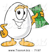 Vector Illustration of an Egg Mascot Holding a Dollar Bill by Mascot Junction