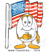 Vector Illustration of an Egg Mascot Pledging Allegiance to the American Flag by Mascot Junction