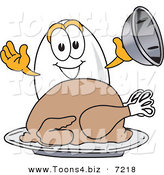 Vector Illustration of an Egg Mascot Serving Roasted Thanksgiving Turkey by Mascot Junction