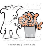 Vector Illustration of an Outlined Cartoon Character Opening a Can of Worms by Mascot Junction