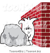 Vector Illustration of an Outlined Cartoon Character Stuck Between a Rock and a Hard Place by Mascot Junction