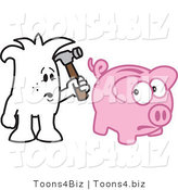 Vector Illustration of an Outlined Cartoon Character Stuck Breaking the Bank by Mascot Junction