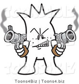 Vector Illustration of an Outlined Cartoon Character with Guns Blazing by Mascot Junction