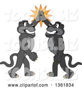 Vector Illustration of Black Panther School Mascots High Fiving, Symbolizing Pride by Mascot Junction