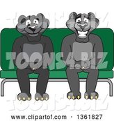 Vector Illustration of Black Panther School Mascots Sitting on a Bench, Symbolizing Safety by Mascot Junction