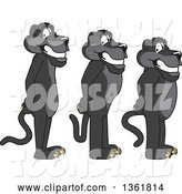 Vector Illustration of Black Panther School Mascots Standing in Line, Symbolizing Respect by Mascot Junction